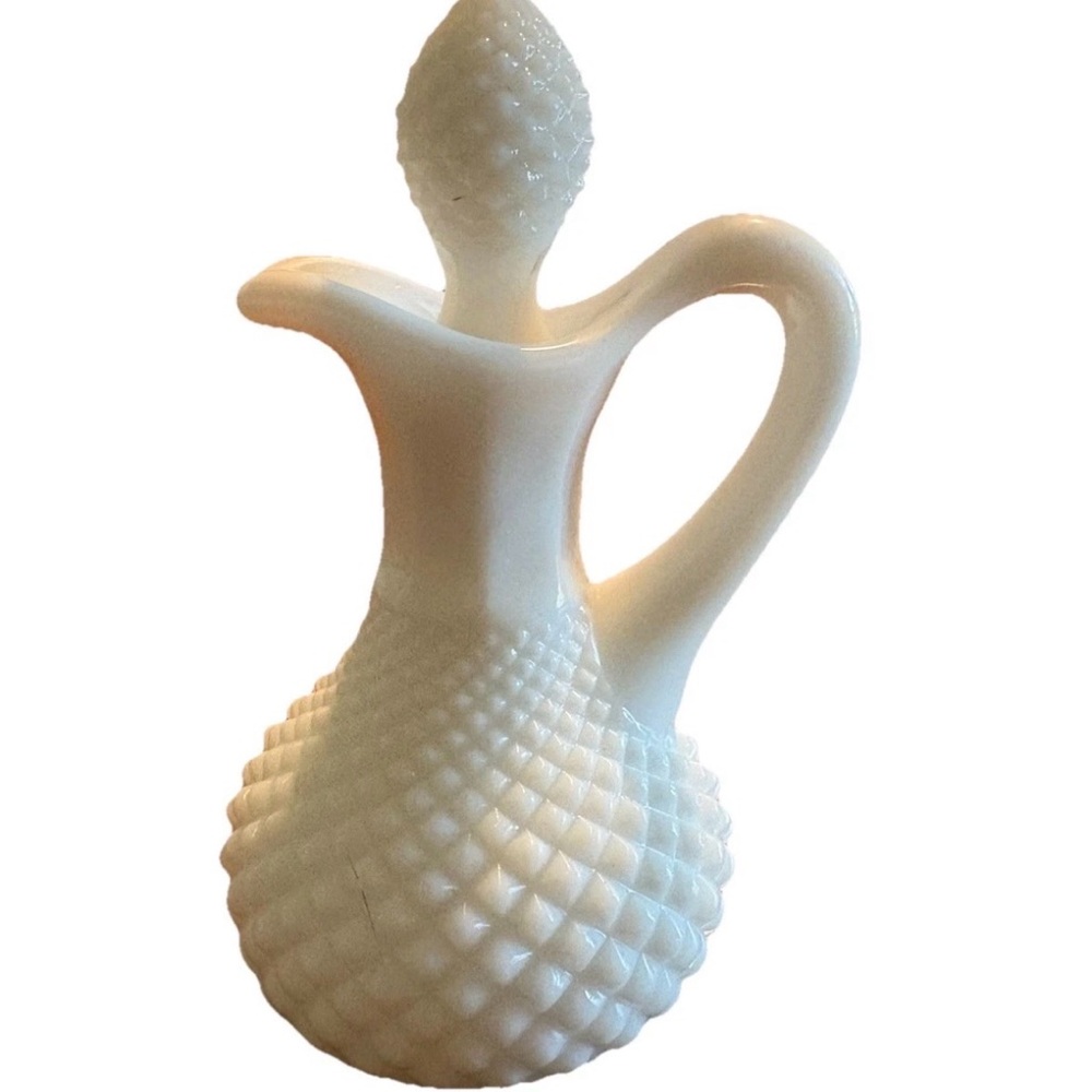 Vintage Westmorland Hobnail Mold Blown Milk Glass Cruet & Stopper Vinegar & Oil